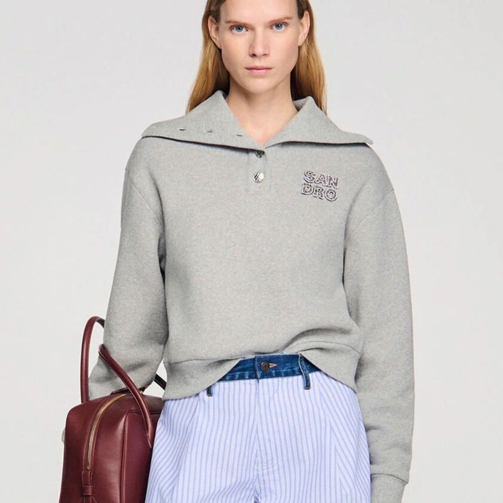 Sandro Light Gray Embellished Sweatshirt - Picture 2 of 9